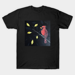 Christmas Cardinal at Night by Kris Morse T-Shirt